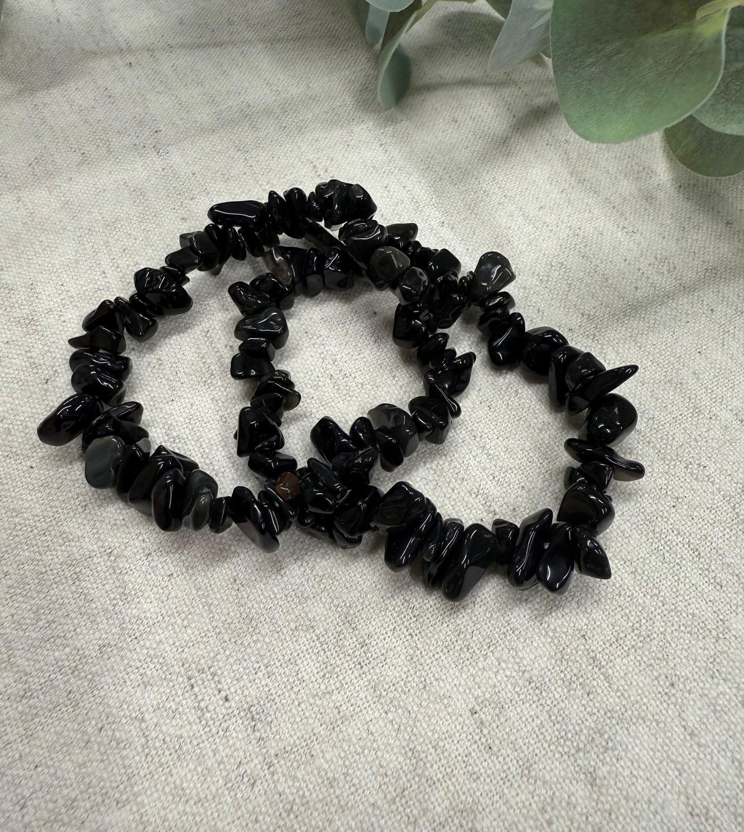 Black Agate Crystal Chip Bracelet