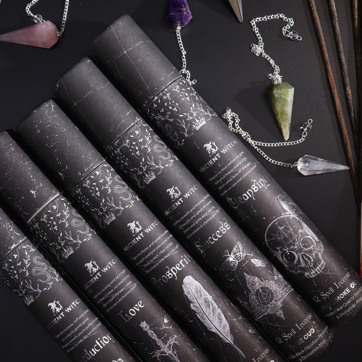 Ancient Witch Spell Incense - Cleansing & Clear Quartz Pendulum