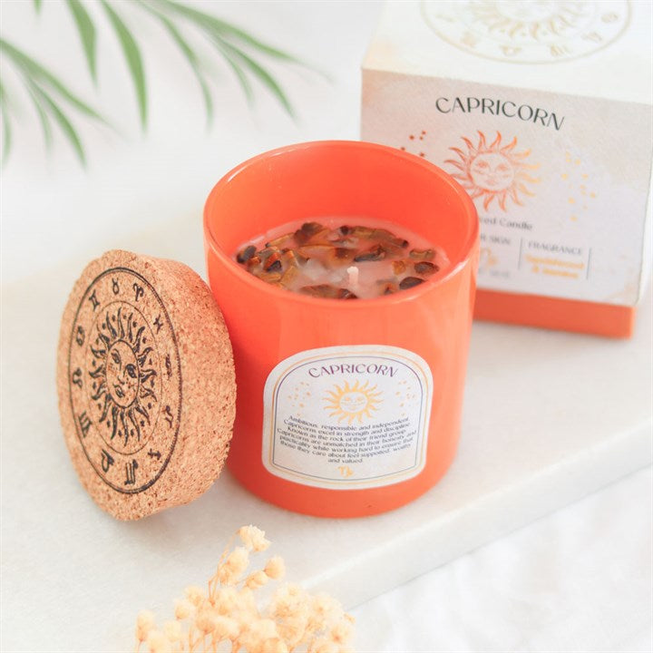 Capricorn Zodiac Sandalwood & Jasmine Gemstone Candle