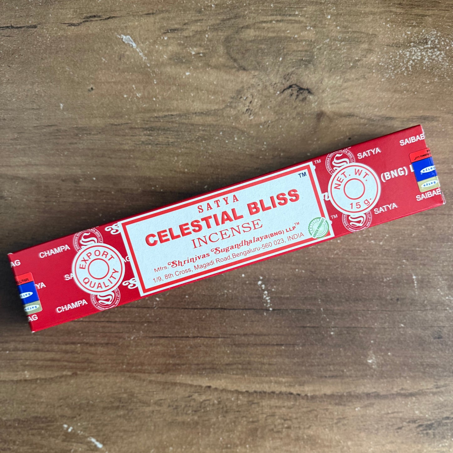 Sativa Celestial Bliss incense stick box on a wooden surface