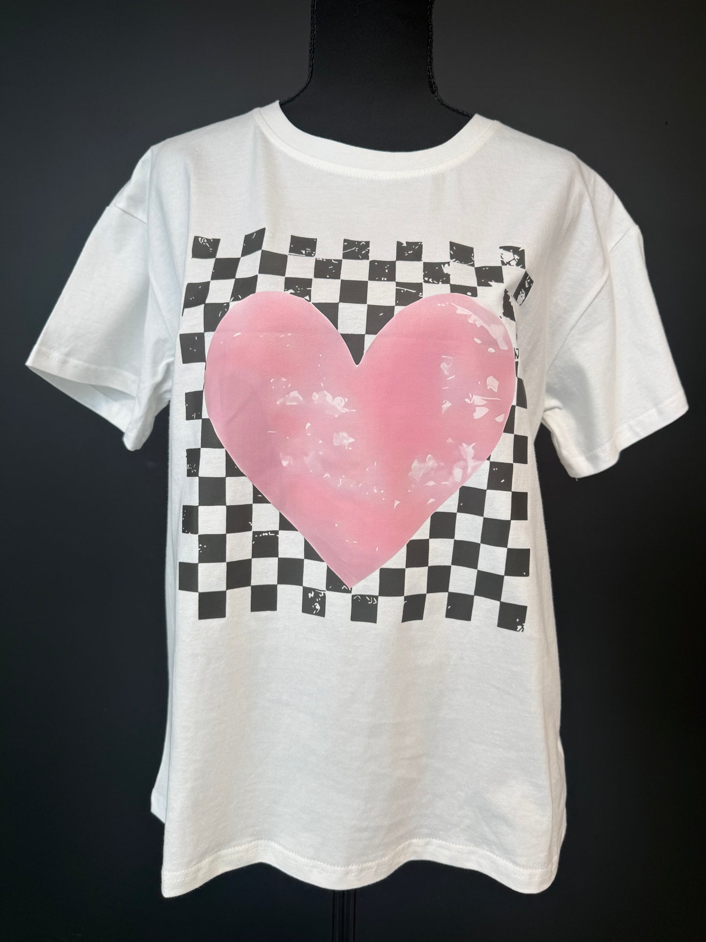 Pink Heart & Checks T-Shirt