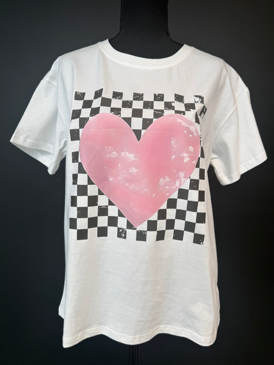 Pink Heart & Checks T-Shirt