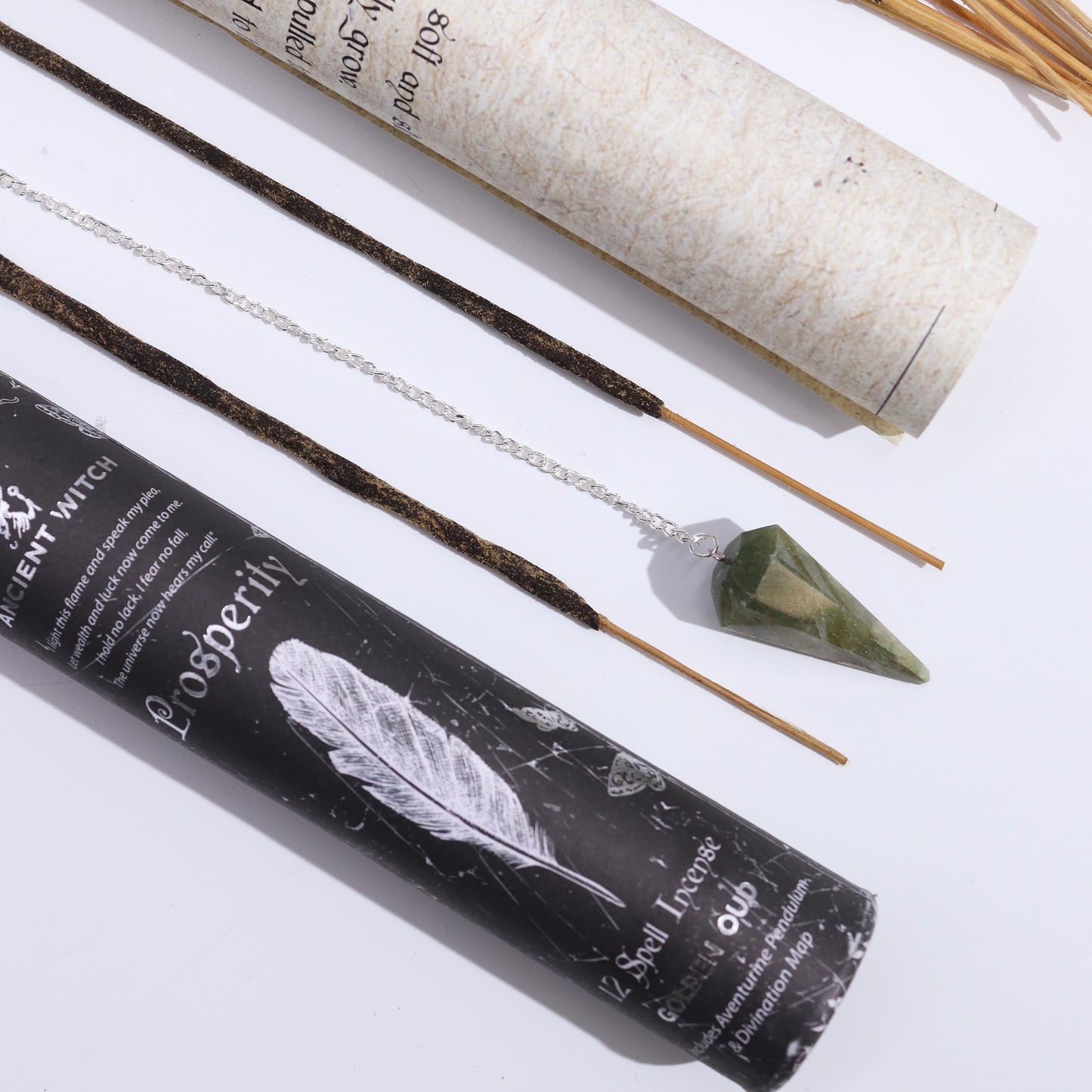 Witch Spell Incense - Prosperity & Aventurine Pendulum