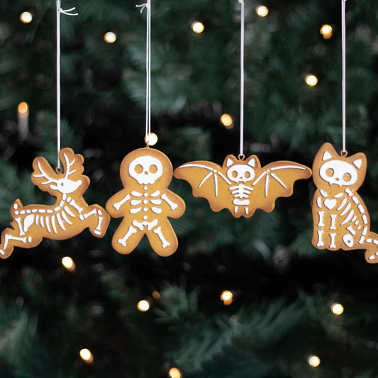 Set of 4 Creepy Skeleton Cookie Ornaments - Brown