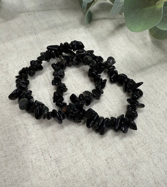 Black Agate Crystal Chip Bracelet